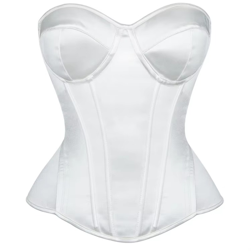 Boning Corset Steel - 여성용 화이트 코르셋 오버버스트 뷔스티에 탑