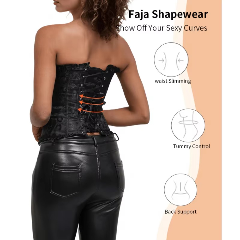 Boning Corset Steel - 지퍼 자카드 언더버스트 코르셋 레이스업 스틸본