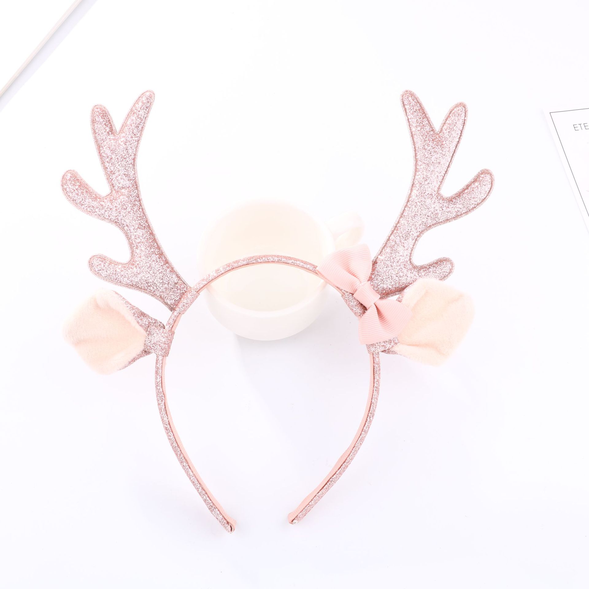 귀여운 핑크 글리터 루돌프 뿔 머리띠, 플러시 귀와 리 - Cosplay Prop Bow 리뷰 및 가격